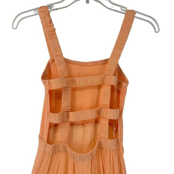 Jolie & Joy Dress Orange Smocked Midi Length Tiered Ladder Back Boho M Sundress - Picture 2 of 7